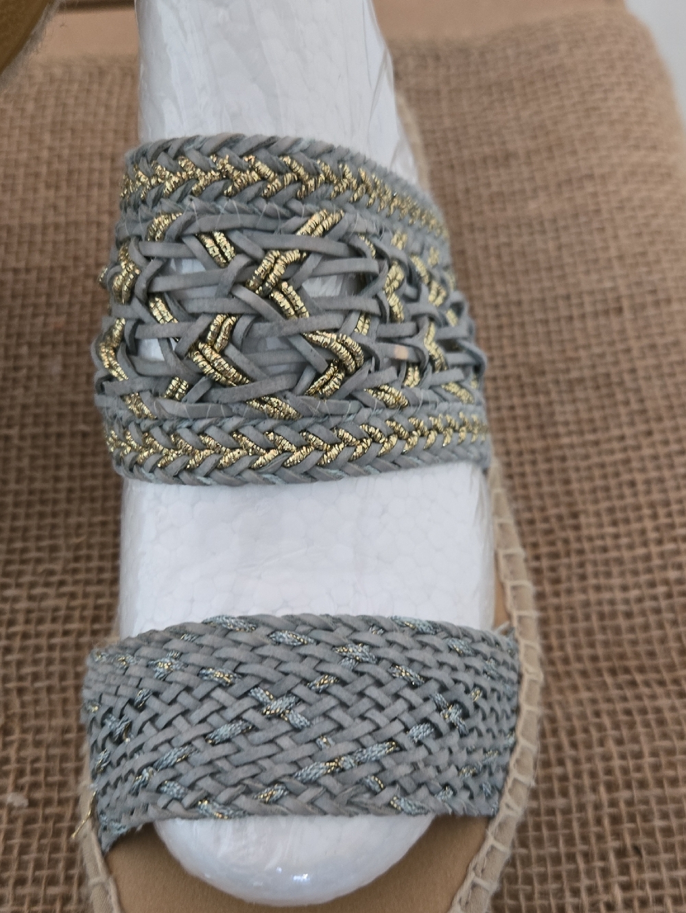 Anthropologie Braided Double-Band Espadrille Slides in Light Gray and Natural - Picture 6 of 6